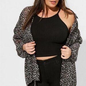 TORRID Women’s Chiffon Kimono Shirt Sheer Draw String Black Leopard Print Size 2